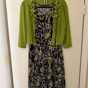 Floral Black and Green sleeveless Dress with Jacket